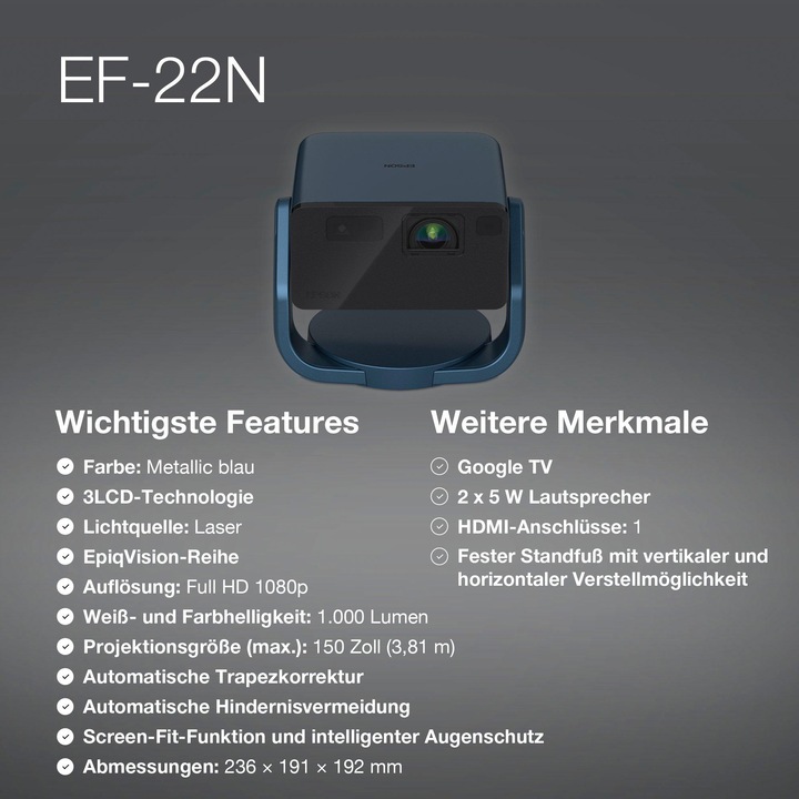 Produktbild Epson EF-22N (Full HD, 1000 lm)