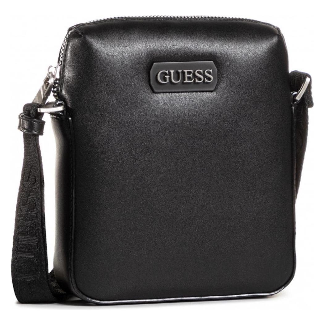 Guess, Mannen, Handtas, Dan, Document Holder, Leather Crossbody Bag, Black, Mini, For Men, Zwart