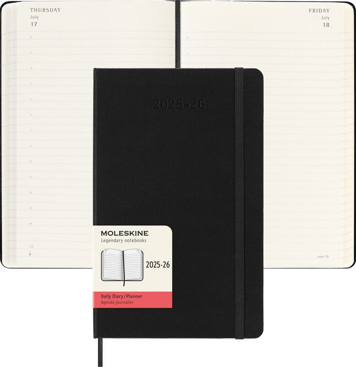 Productafbeelding Moleskine 18 maanden dagelijkse notitiekalender 2024/2025, L/A5, Harde kaft, Zwart (A5, Engels)