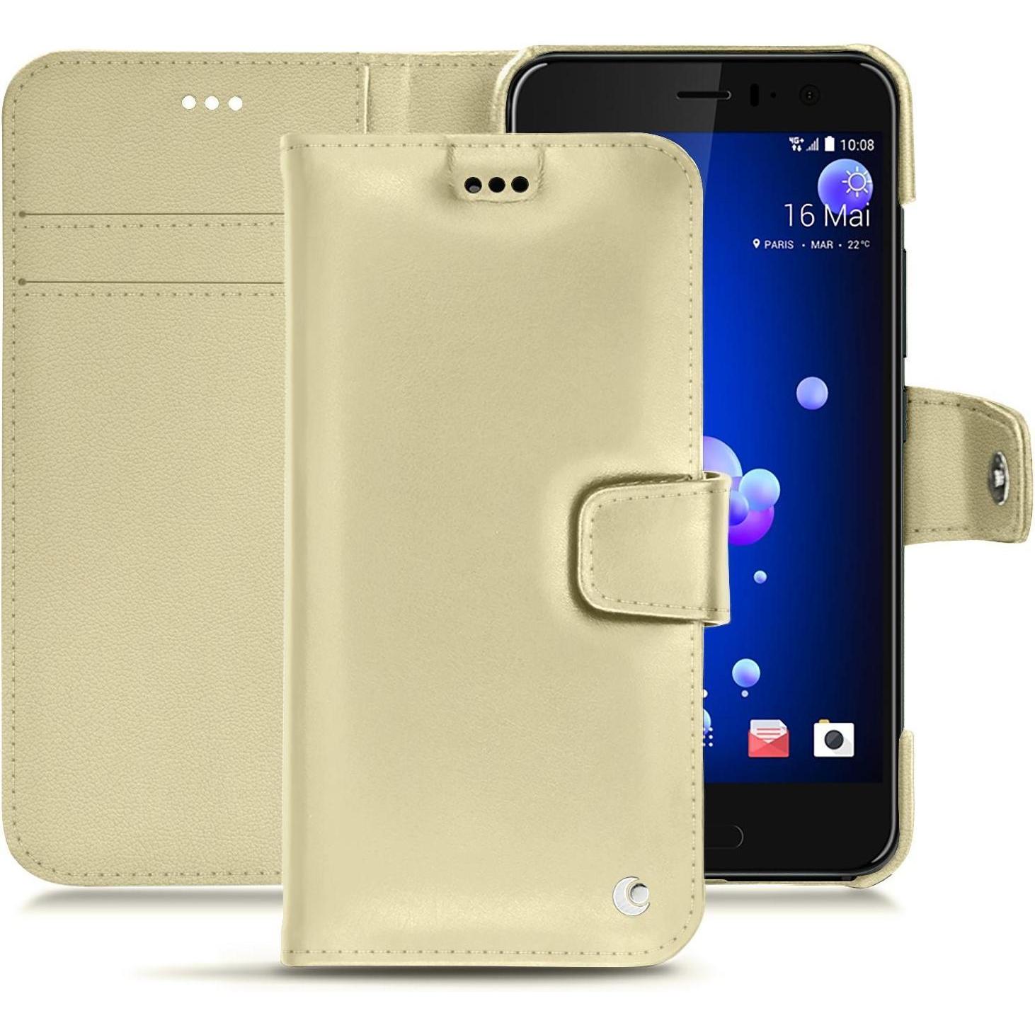 Noreve Lederschutzhülle Wallet (HTC U11), Smartphone Hülle, Beige