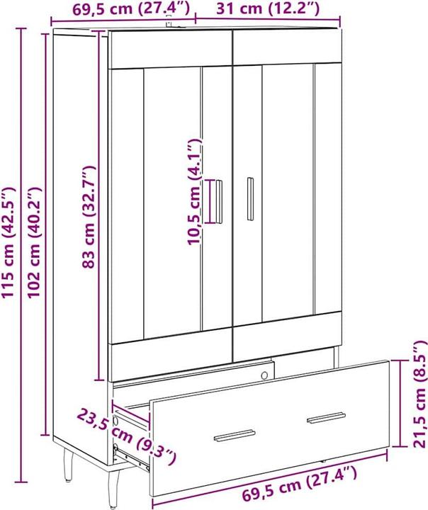 Image du produit vidaXL Moderner Aufbewahrungsschrank (31 x 69.50 x 115 cm)