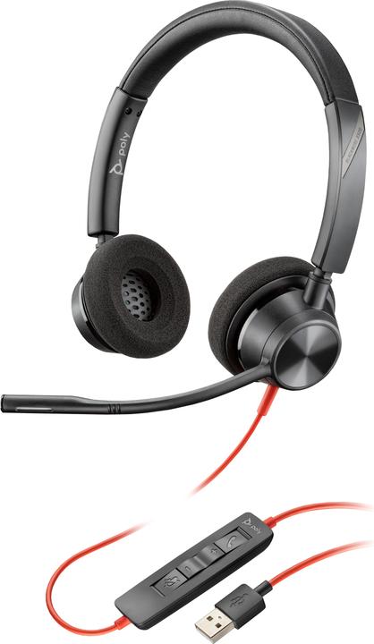 Produktbild Poly HP Blackwire 3320 USB-A Stereo Headset, Avec fil, Bureau/Centre d'appels, 130 g, Casque, Noir (Kabelgebunden, USB-A)