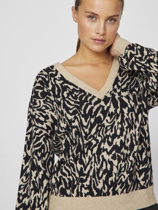 Produktbild Vila V-Ausschnitt Jacquard Strickpullover (L)
