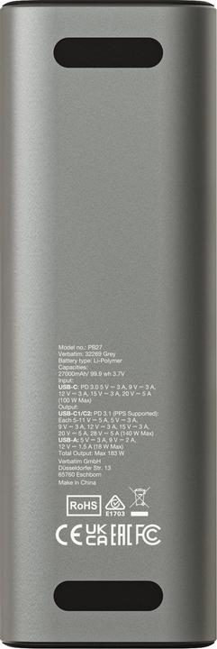 Productafbeelding Verbatim Charge ‘n’ Go Power Bank (27000 mAh, 183 W, 99.90 Wh)