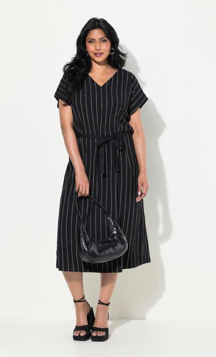 Produktbild Ulla Popken Jersey-Midikleid, Struktur, V-Ausschnitt, ärmellos (58)