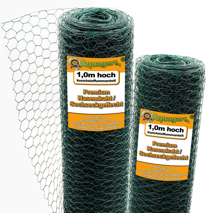 Produktbild Aquagart 160m Sechseckgeflecht Kaninchendraht Hasengitter grün Hasendraht 100cm