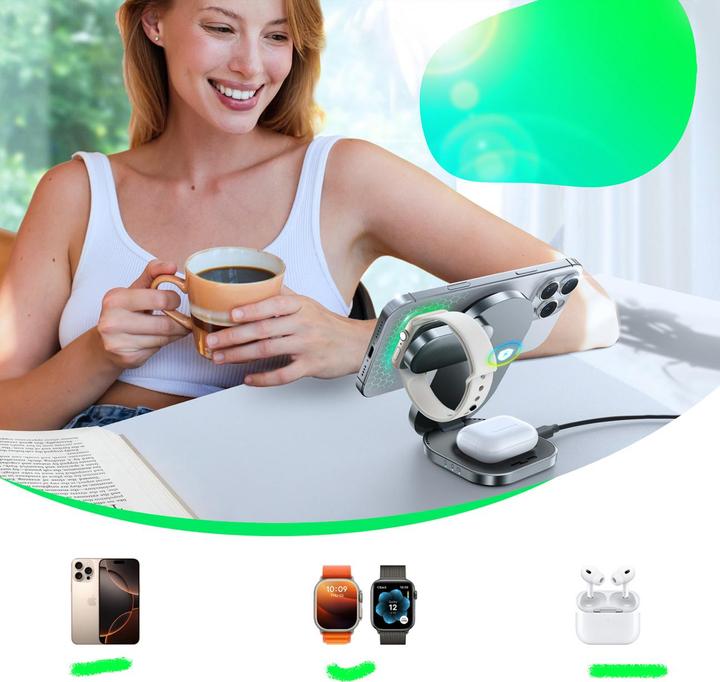Image du produit Joyroom 3-in-1 Foldable Wireless Charger (15 W)