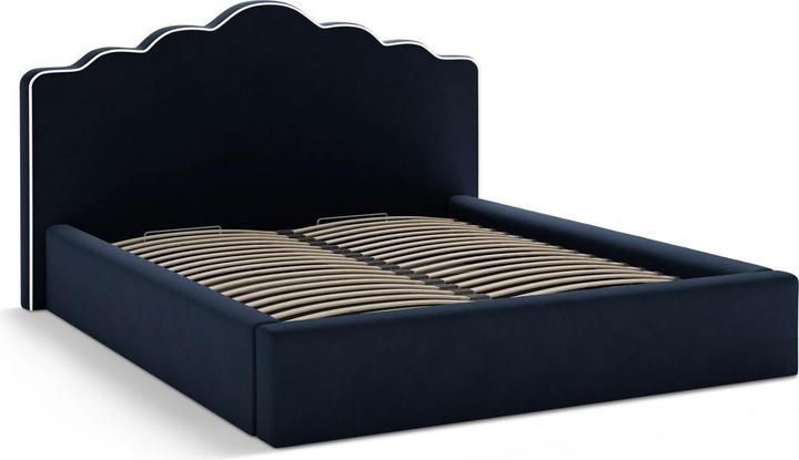 Actual product image Micadoni Velvet Storage Bed With Headboard, "Dream", Ivory and Royal Blue, 222x220x122 Made in Europe (180 x 200 cm)