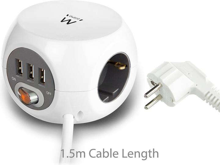 Produktbild Ewent Power distribution unit with USB ports, 3 sockets, 1.5m, white (3x, CEE 7/16, 1.50 m)
