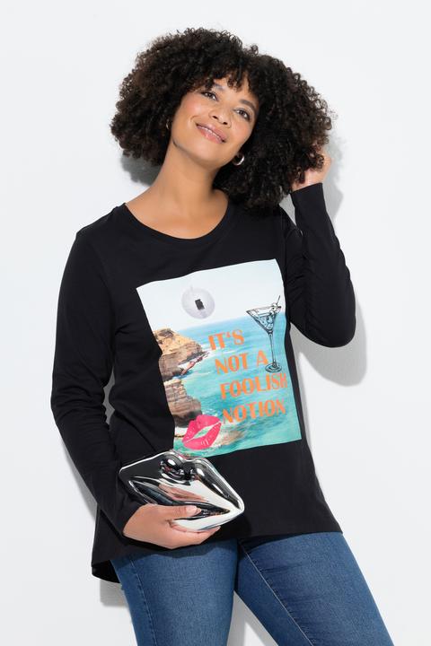Image du produit Angel of Style T-shirt manches longues, motif Holiday et inscription, coupe évasée (42)