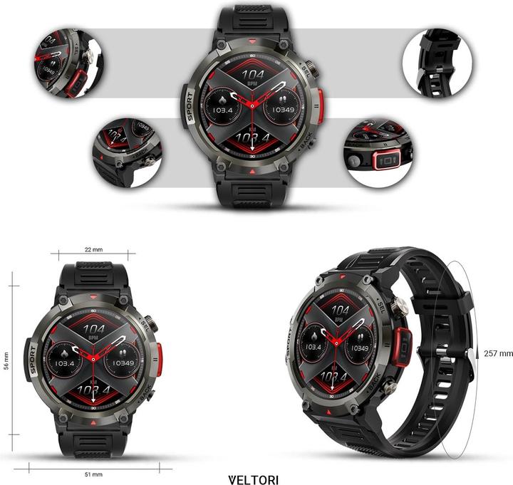 Actual product image Giewont Veltori VT140-1 Smartwatch, schwarzes Silikonarmband