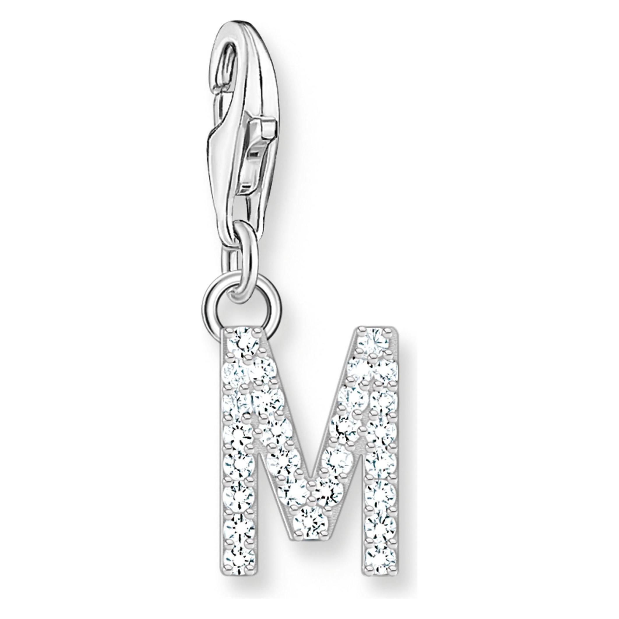 Thomas Sabo, Kettenanhänger, Charm-Anhänger Buchstabe M Mit Weissen Steinen Silber, (Silber 925)