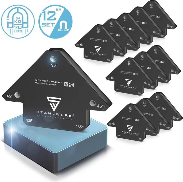 Produktbild Stahlwerk 12er Set Schweisswinkel Magnet 11,3kg 25lbs Schweissmagnet