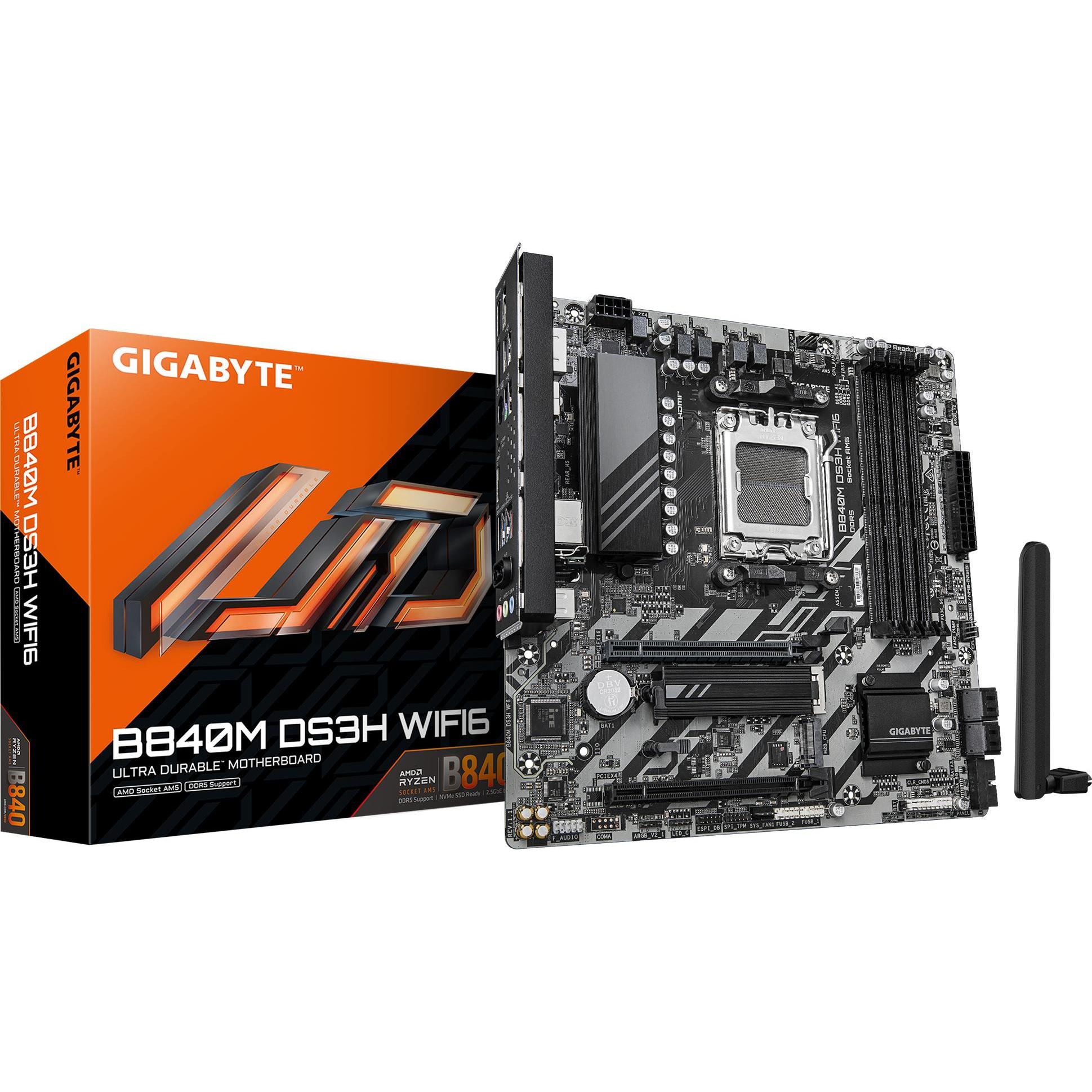 Gigabyte B840M DS3H WiFi6 (B840,AM5,mATX,DDR5) (AM5, AMD B840, mATX), Mainboard