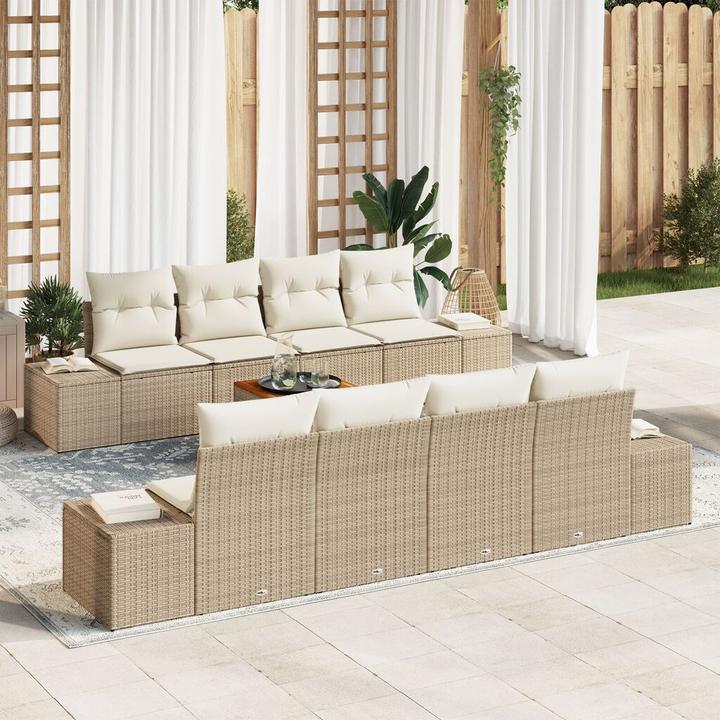 Produktbild vidaXL 9-tlg. Garten-Sofagarnitur mit Kissen Beige Poly Rattan