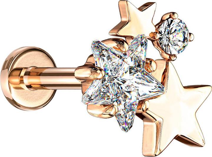 Image du produit Star Piercing Micro Labret femelle or rose étoiles avec cristal (Laiton, Acier chirurgical 316L)
