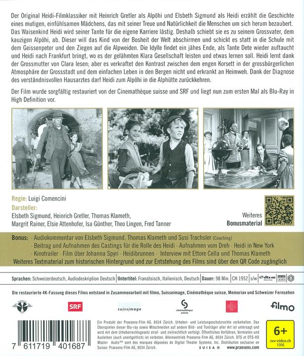 Image du produit Heidi (Dialektfassung) - BluRay (Blu-ray, 1952, Allemand)