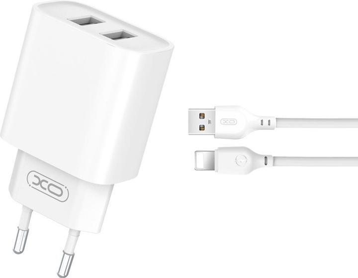 xO Wandladegerät CE02C 2x USB 2,1A weiss + Lightning Kabel (10.50 W, 2 Ports)