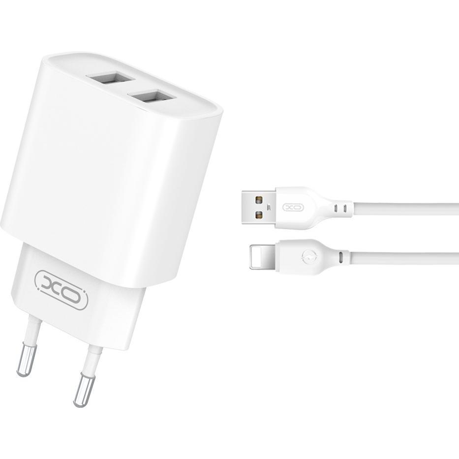 Thumbnail - xO Wandladegerät CE02C 2x USB 2,1A weiss + Lightning Kabel, USB Ladegerät, Weiss