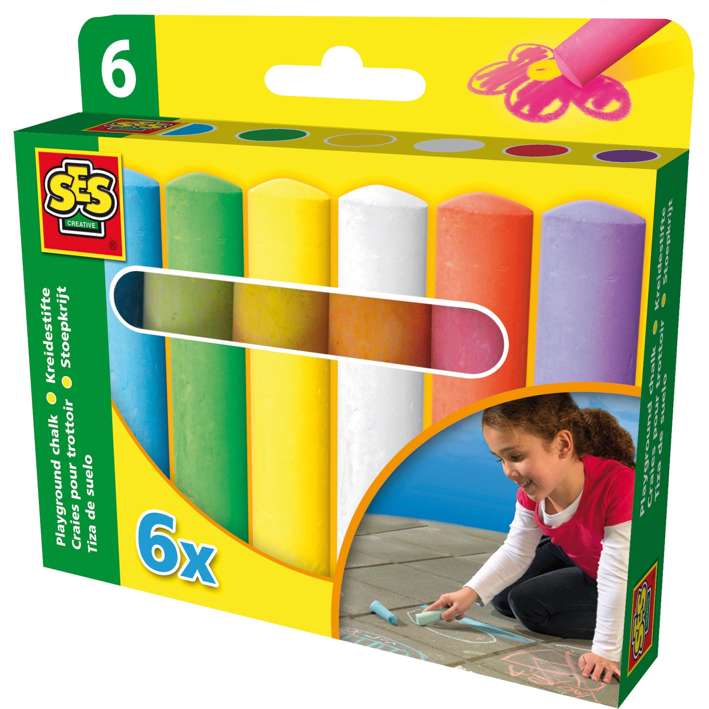 Ses, Malstifte, Bürgersteig Kreide (Blau, Grün, Weiss, Violett, Pink, Gelb, 6 x)