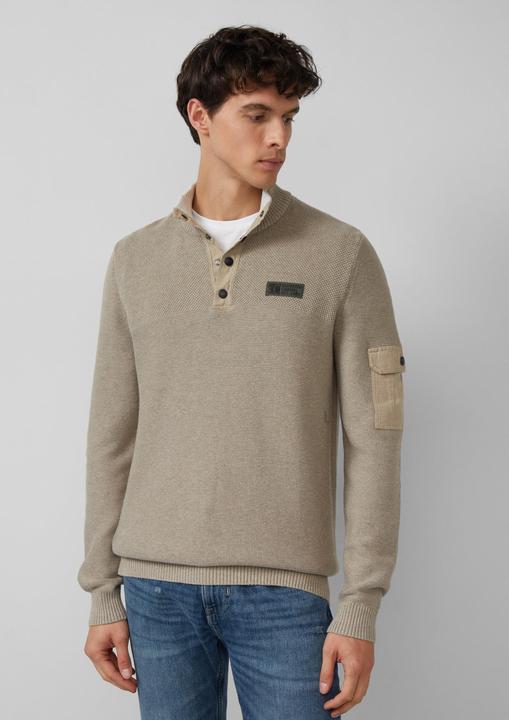 Produktbild s.Oliver Strickpullover Strickpullover aus Baumwolle mit Troyer-Kragen und Strukturmix (L)
