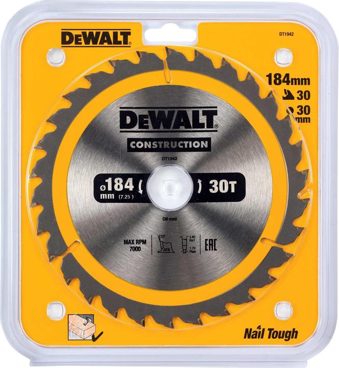Produktbild DeWalt Kreissäge, 184x30 mm, 30 Zähne (DT1942-QZ)