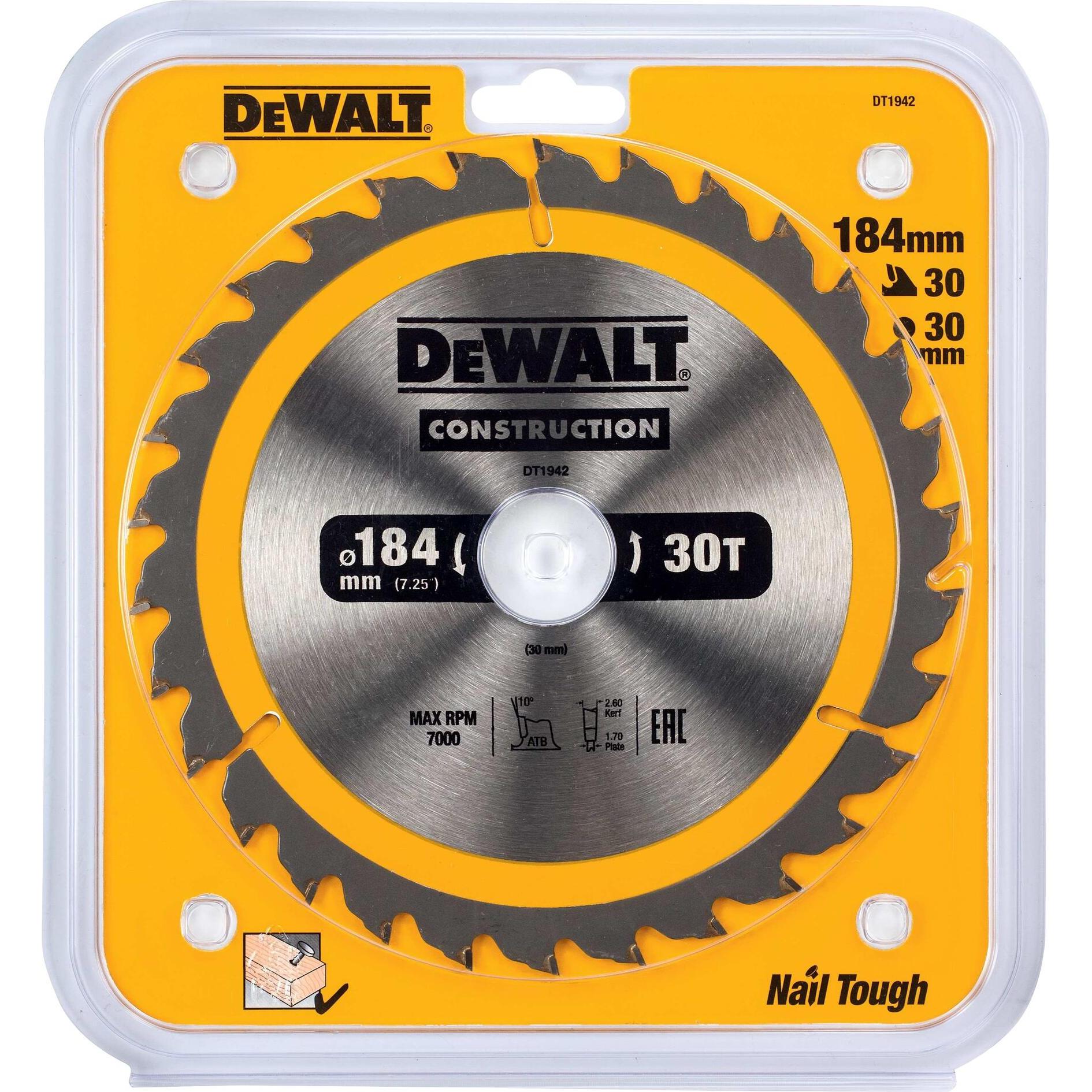 Thumbnail - DeWalt, Sägeblatt, Kreissäge, 184x30 mm, 30 Zähne (DT1942-QZ)