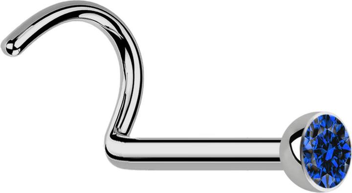 Actual product image Star Piercing Steriler Nasenstecker gebogen silber Halbkugel Premium Kristall dunkelblau (without brass, Titanium)