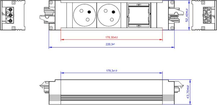 Produktbild Bachmann STEP ALU - Steckdosenleiste - Eingabe, Eingang GST18 - Ausgangsanschlüsse: 2 (Fr (3 x, CEE 7/5, CEE 7/3)