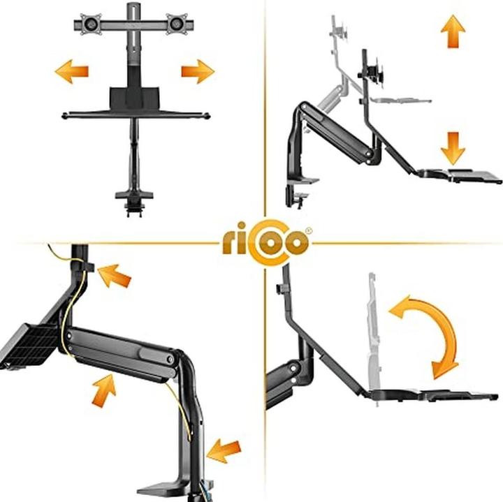 Image du produit Ricoo Support pour deux écrans, bras articulé avec vérin à gaz, fixation sans perçage (Tables)