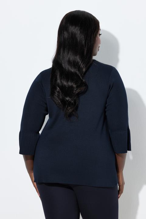 Produktbild Ulla Popken Pullover, Feinrippstrick, V-Ausschnitt, 3/4-Volantärmel (46, 48)