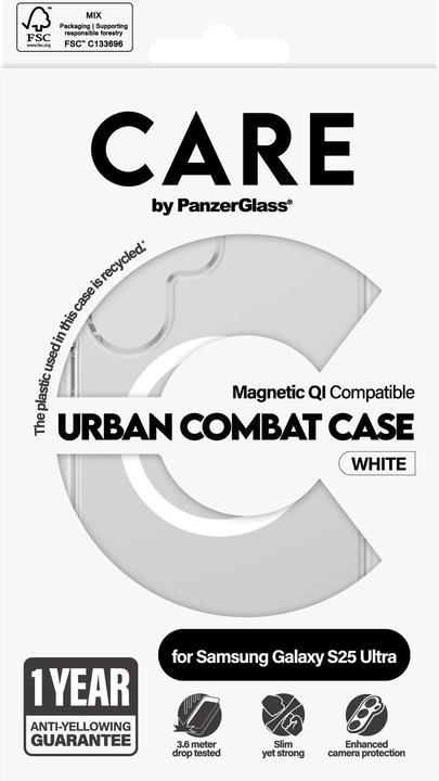 Actual product image PanzerGlass CARE by ® Flagship Case Transparent Urban Combat w. White Qi Compatible Samsung Galaxy S (Samsung Galaxy S25 Ultra)