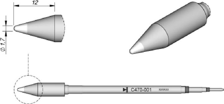 Actual product image JBC Soldering tip series C470, round shape, C470001/Ø 1.7 mm, straight (Soldering tip)