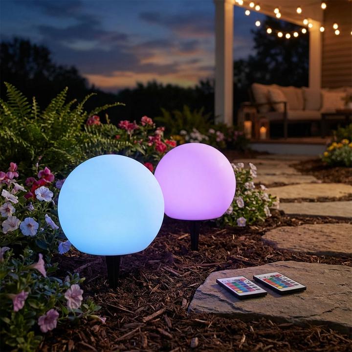 Produktbild Casativo Solar-LED-Leuchtkugel-Set, Ø20 & Ø30 cm, RGBW mit Fernbedienung, 60 Lu, IP67 (60 lm, IP67)