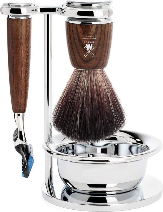 Actual product image Mühle Shaving set, 4-piece with bowl, shaving brush with black fibre, 5-blade razor