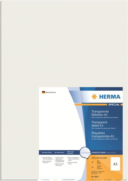 Actual product image Herma Transparent labels A3
