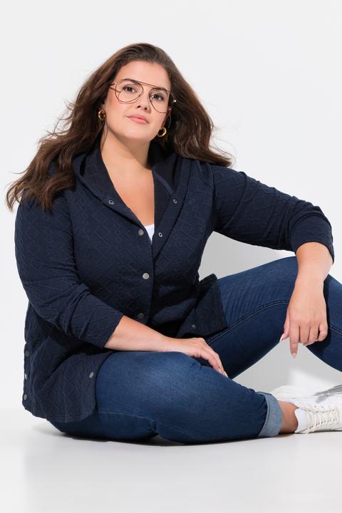Image du produit Ulla Popken Veste à capuche, motif torsadé et boutons-pression. Dos plus long. (46, 48)