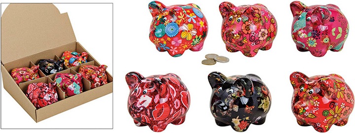Actual product image G. Wurm Piggy bank ceramic flowers, 6 assorted, W11 x D9 x H9 cm