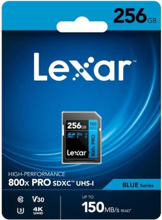 Actual product image Lexar SDXC-Card PRO 256GB UHS-1 V30 Series Blue (800x) (256 GB, SDXC, U3, UHS-I)