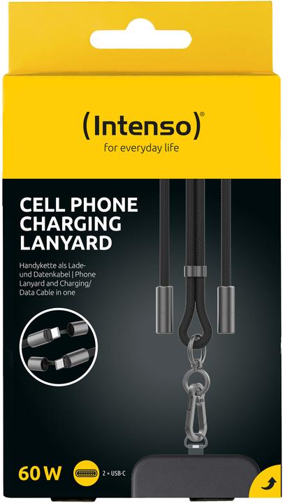 Produktbild Intenso Handykette als Lade- + Datenkabel USB-C bis 1,65m schwarz (1.65 m, USB 2.0, 60 W)