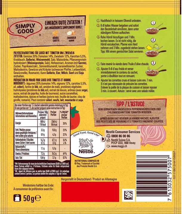 Nährwerte und Zutaten Maggi Mix Gehacktes mit Hörnli (50 g)