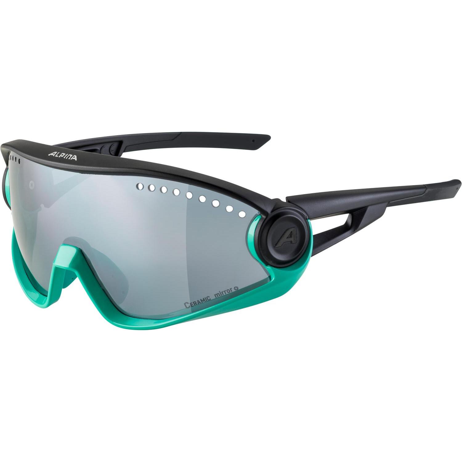 ALPINA SPORTS, Unisex, Sportbrille, 5W1NG (Schwarz, Türkis, Black Mirror), Schwarz, Türkis