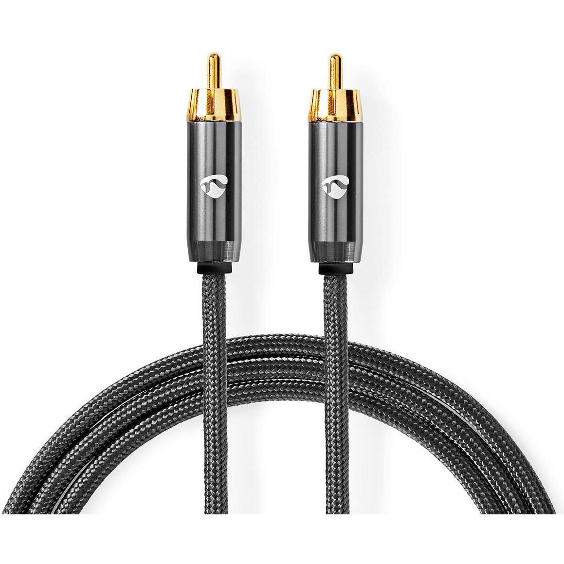 Nedis Subwoofer Kabel RCA RCA Vergoldet 3.00 m rund 4.5 mm Anthrazit / Gun Metal Grau (3 m), Audio Kabel