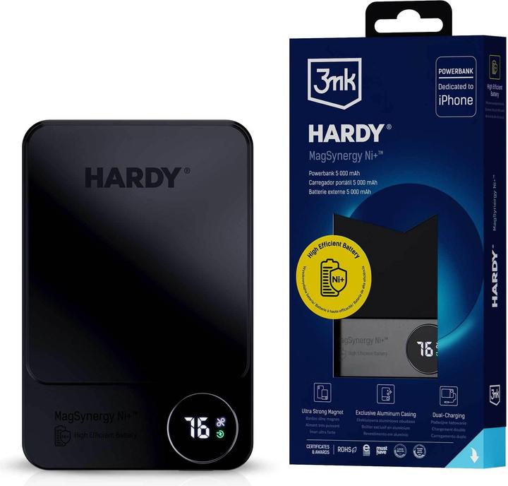 Immagine prodotto 3MK Accessories - HARDY MagSynergy Ni+ 5,000mAh 22.5W USB 1C1L-Black (5000 mAh, 22.50 W, 18.50 Wh)