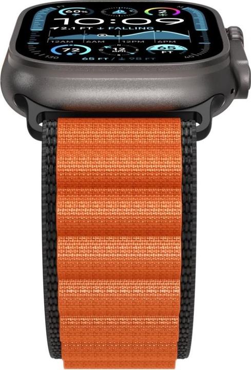 Produktbild Spigen WBF1 Armband für Apple Watch 44 / 45 / 46 / 49 mm - Schwarz und Orange (44 mm, 45 mm, 46 mm, 49 mm, Nylon)