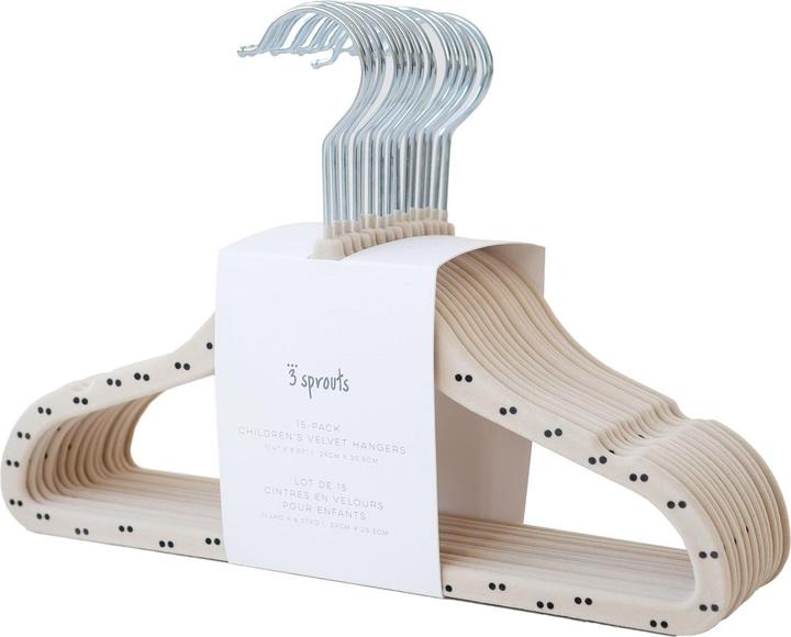 3 Sprouts - Velvet Hangers (15 pieces) - Double dot beige - 20.5 x 29 cm (15x)