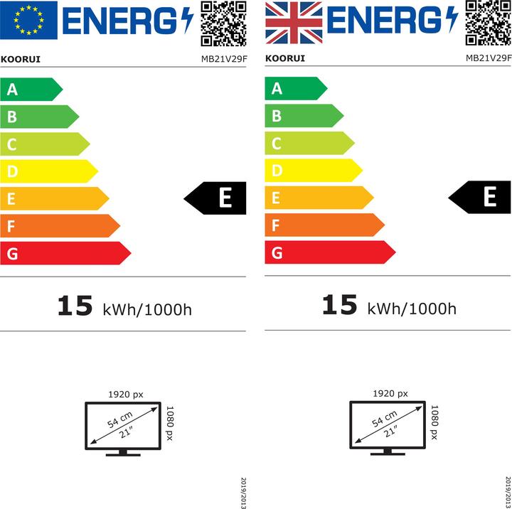 Energy Label HKC KOORUI 21.45 VA MONITOR E2212F (1920 x 1080 pixels, 21.45")