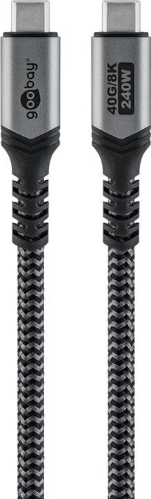Produktbild Goobay USB-C Cable with Textile Sheath, USB4, 240 W, 40 Gbit/s, Power Delivery, 1 m, Black, Grey (1 m, USB 4.0, 240 W)