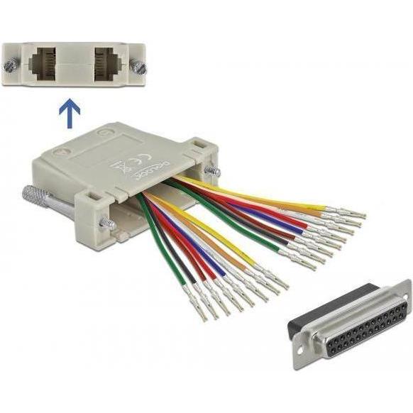 Delock Presa a crimpare D-Sub 25 pin a 2 prese RJ45 con kit di montaggio beige, Adattatore di rete, Beige