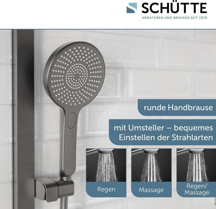 Actual product image Schütte Shower bar set bathroom KARIBIK bar shower set graphite matt oval Including hand shower 64202 (3 Beam types, 16 l/min)